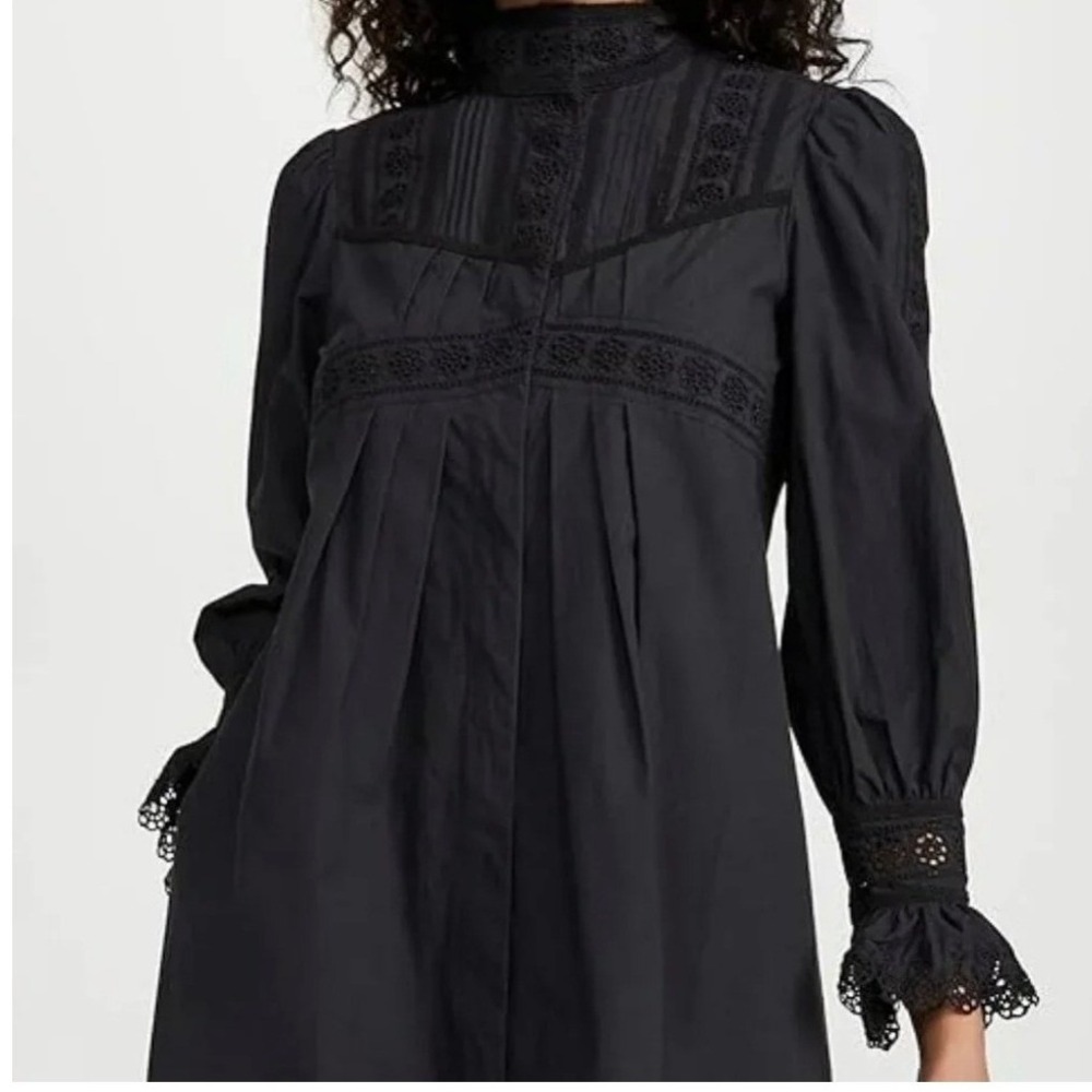 Rebecca Taylor Black Eyelet Lace Pintuck Mini Dress Victorian Size 14